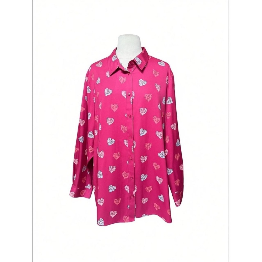 NWOT Y2K Coldwater Creek 100% Cotton All Over Hearts Button-Down Blouse